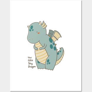 Cute little shy dragon illustration Posters and Art